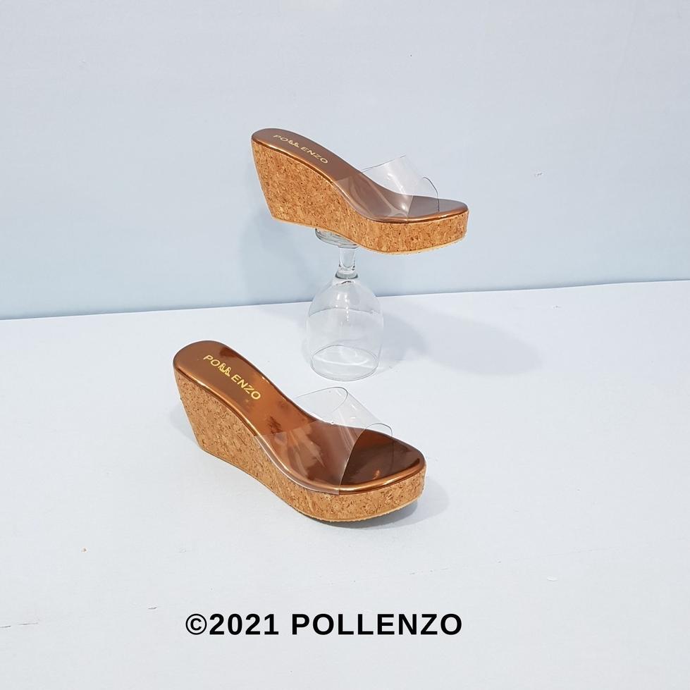 LANGSUNG KIRIM Pollenzo - Crystal Brown Wedges Mika Bening 8Cm Dm-408