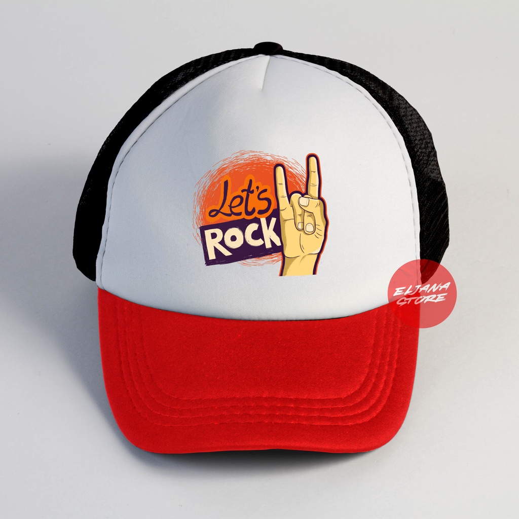 Topi Trucker Rockstar | Lets Rock | Rock Hand | Topi Snapback Animasi
