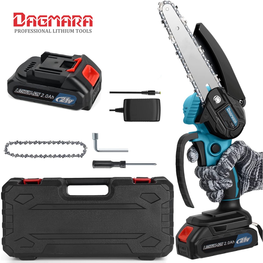 Dagmara Mini Chainsaw 6-Inch, Powerful Cordless Rechargeable Handheld Small Electric Saw Powered by 1Pcs 21V 13000mAh Batteries for Wood Cutting, Tree Trimming, Branch Pruning, Gardening, Camping