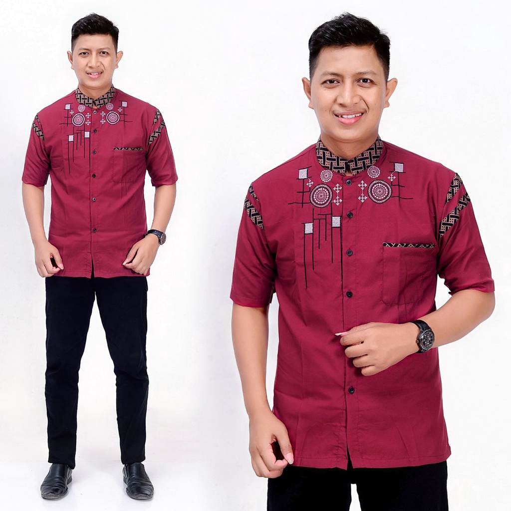 BISA COD Baju Koko Pria Dewasa Muslim Spesial Warna Merah Marun Maroon Seragam Hadroh Kekinian