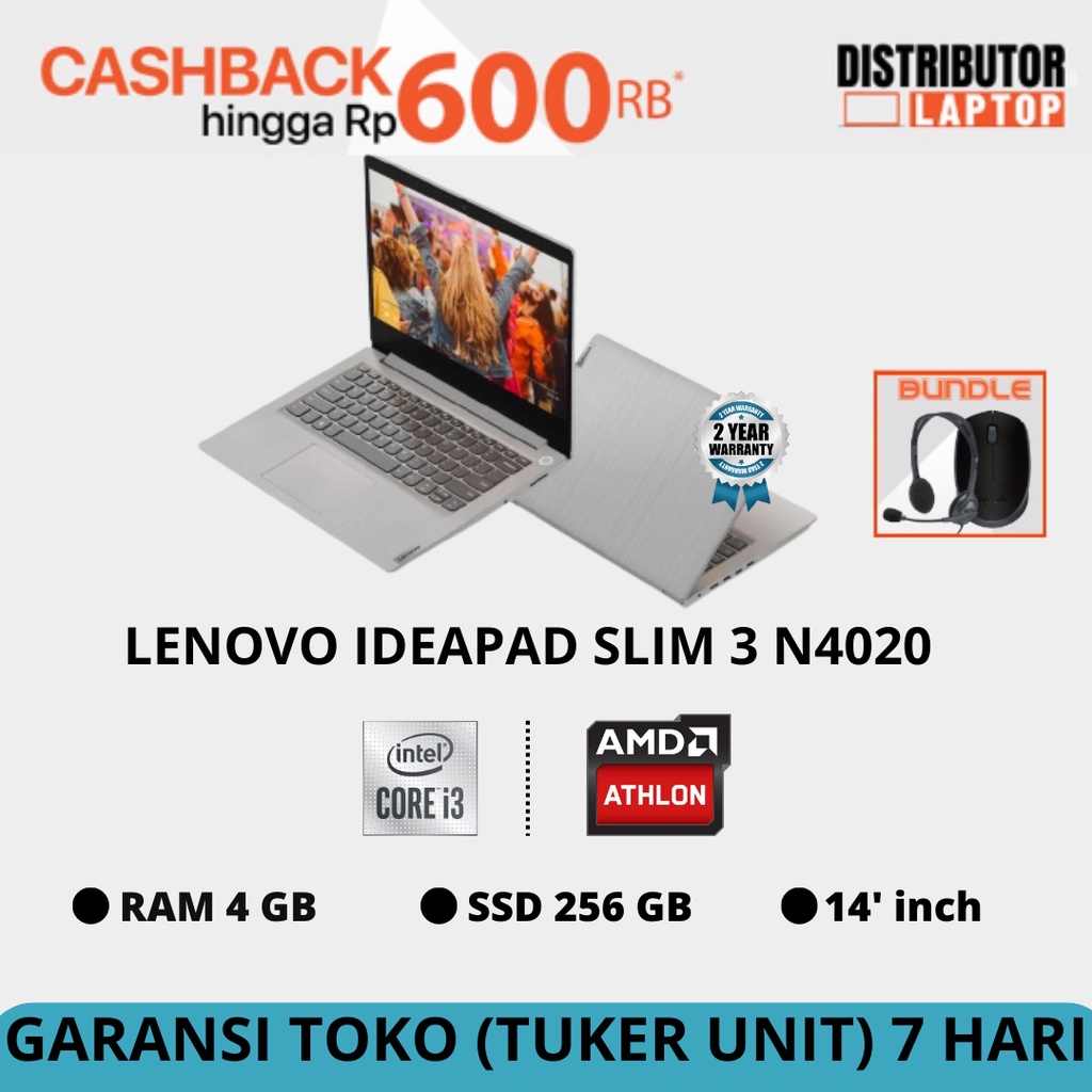 LAPTOP LENOVO IDEAPAD SLIM 3 3i CELERON PENTIUM AMD ATHLON / GARANSI RESMI LENOVO INDONESIA / CICILAN 0%