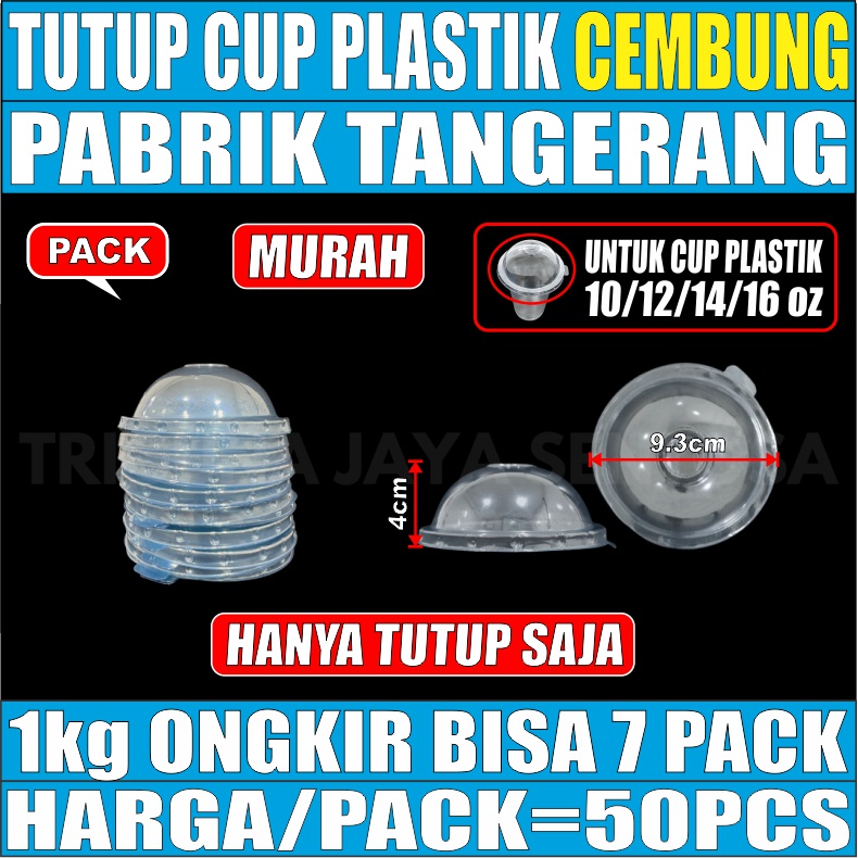 Tutup Cembung n Rata Gelas Plastik Uk 10oz 12oz 14oz 16oz Per Pack Bening Murah