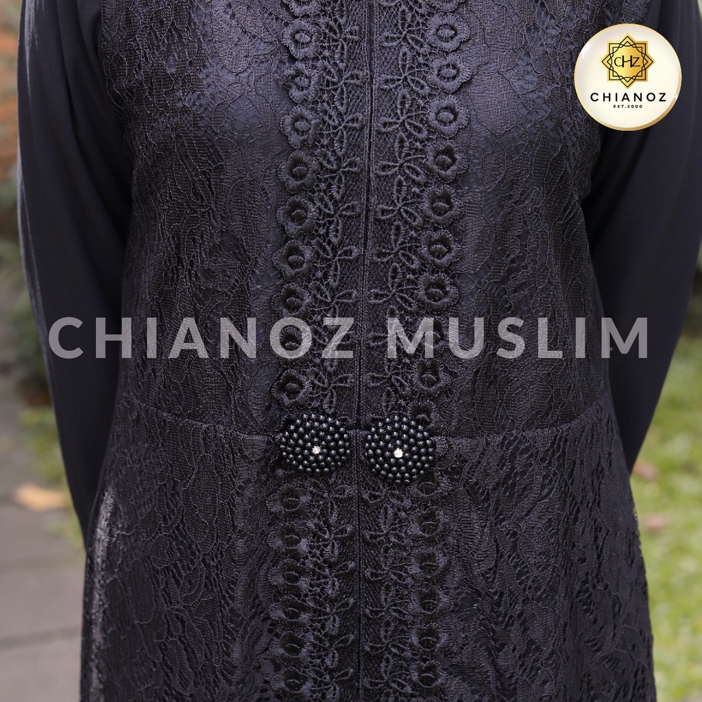 CHIANOZ Gamis Hitam Mewah Nikita Dress Brukat Renda Baju Lebaran Umroh Haji Manasik Pesta Akad 323 317