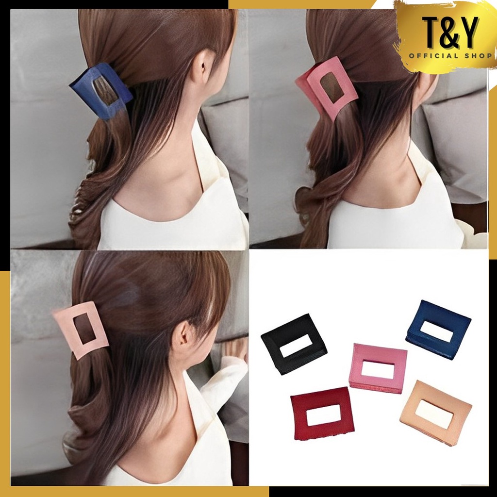 T&amp;Y Jepitan Rambut Model Kotak 5Cm Polos Jedai Wanita Bahan Plastik Korean Hair Claw Clip Women Fashion Geometric Hairpin Aksesoris Rambut Murah