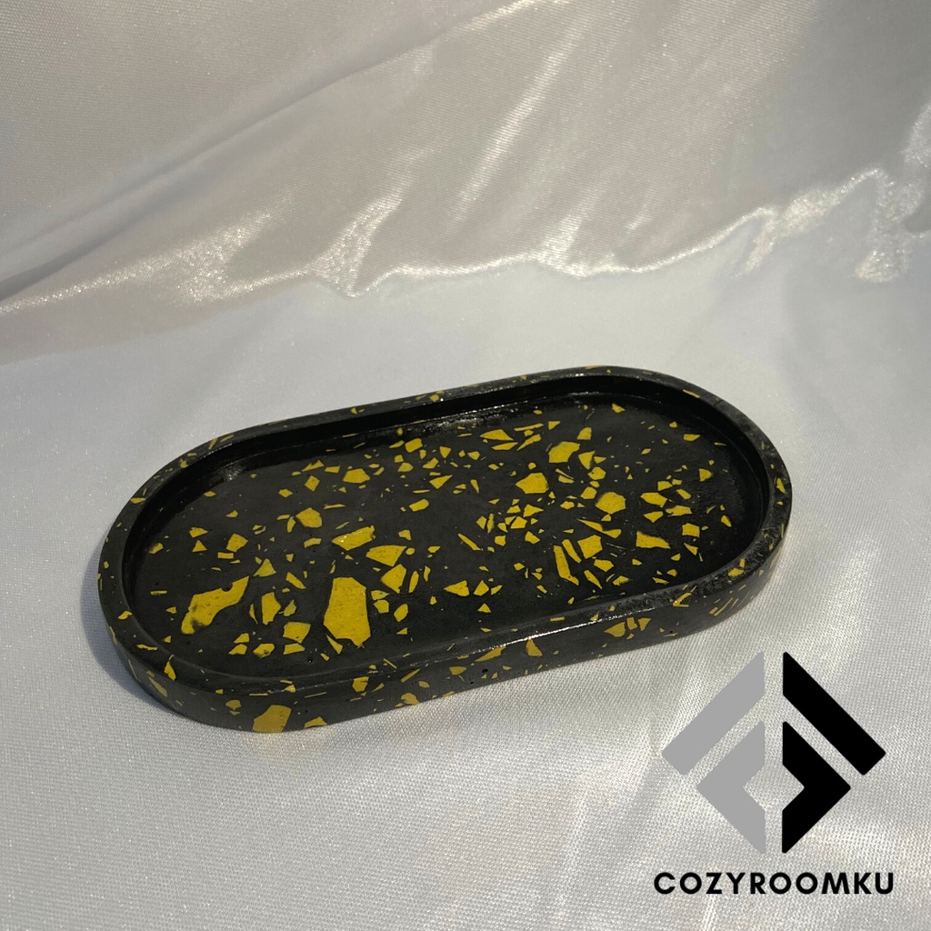 COZYROOMKU - COASTER TERASO / TATAKAN GELAS OVAL / COASTER TERAZZO AESTHETIC HITAM GLOSSY