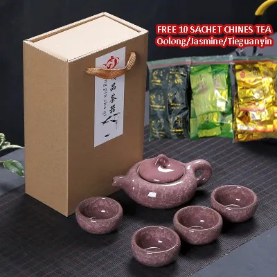 Chines Tea Pot Set Keramik 4Cup 5in1 PROMO FREE 10 Sachet Chines Tea