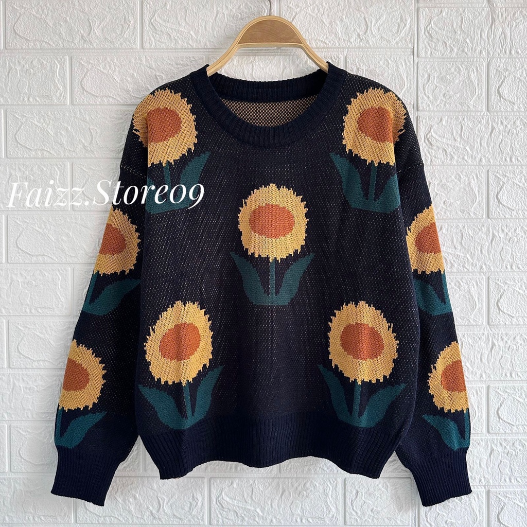 SUN SWEATER RAJUT PREMIUM KNITS MOTIF BUNGA