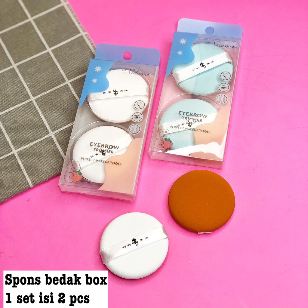 spons bedak bulat isi 2 pcs box nalamei spon bedak blending sponge premium