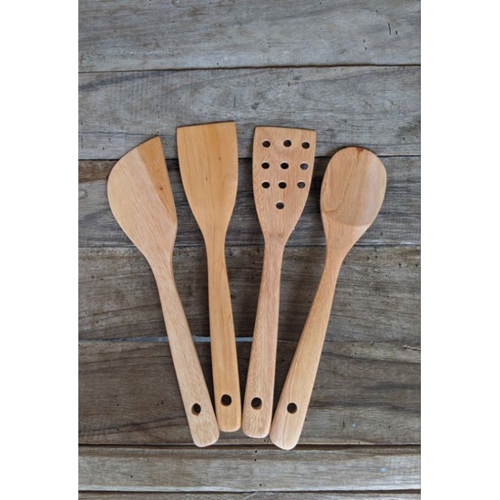 Spatula set 4 pcs ukuran 25 cm / solet Kayu / sutil Kayu / Erus Kayu