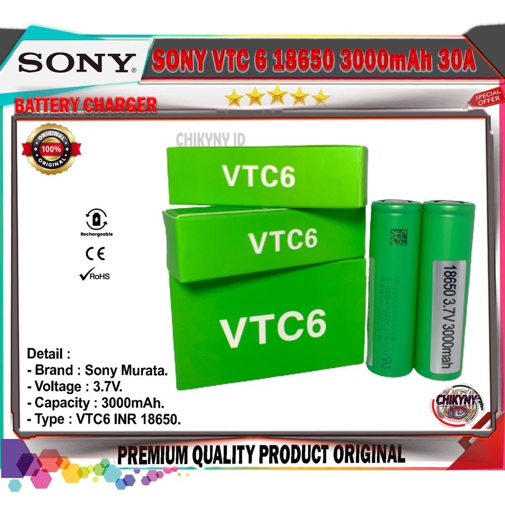 BATTERY SONY VTC6 / VTC 6 18650 3000mAh 30A ORIGINAL SONY