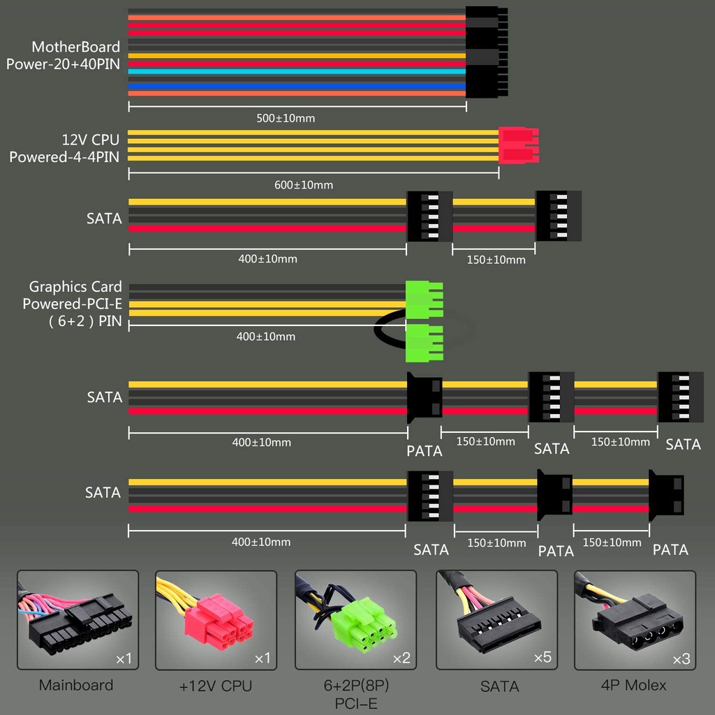 GameMax VP600 Semi Modular RGB Power Supply 600w 80+ Bronze Internal PSU PC ATX