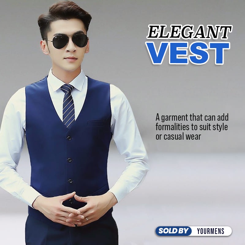 SETELAN ROMPI SLIMFIT PRIA WARNA NAVY BLUE 2IN1 - ELEGANT VEST BAHAN HIGH TWIST ORIGINAL NIKAYU