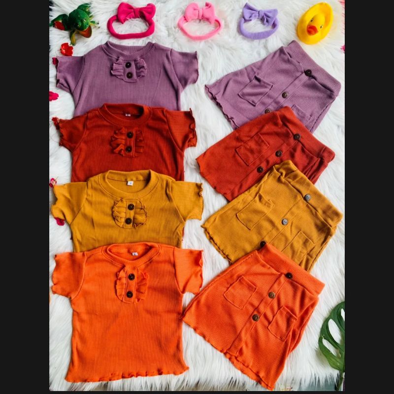zeedo setelan baju anak rok ruffle tee bahan knit tee setelan rok anak anak