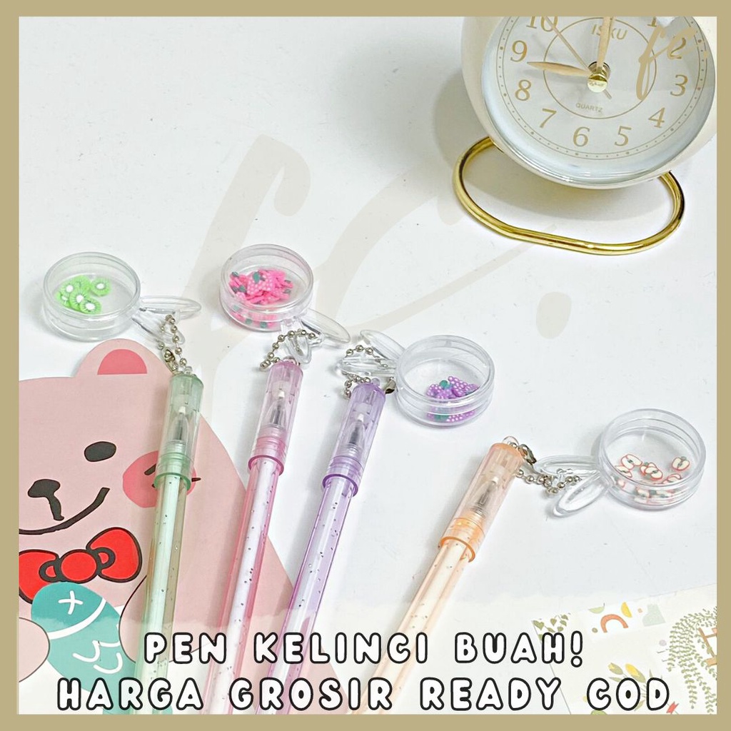 

4 / 8 / 12 Pcs / 1 Lusin Pen / Pulpen Gel Tinta Hitam Gantungan Kelinci Rabbit Bunny Orange Fruits Manik Buah Beads Glitter Pastel Lilac Kado Souvenir Grosir Ready COD