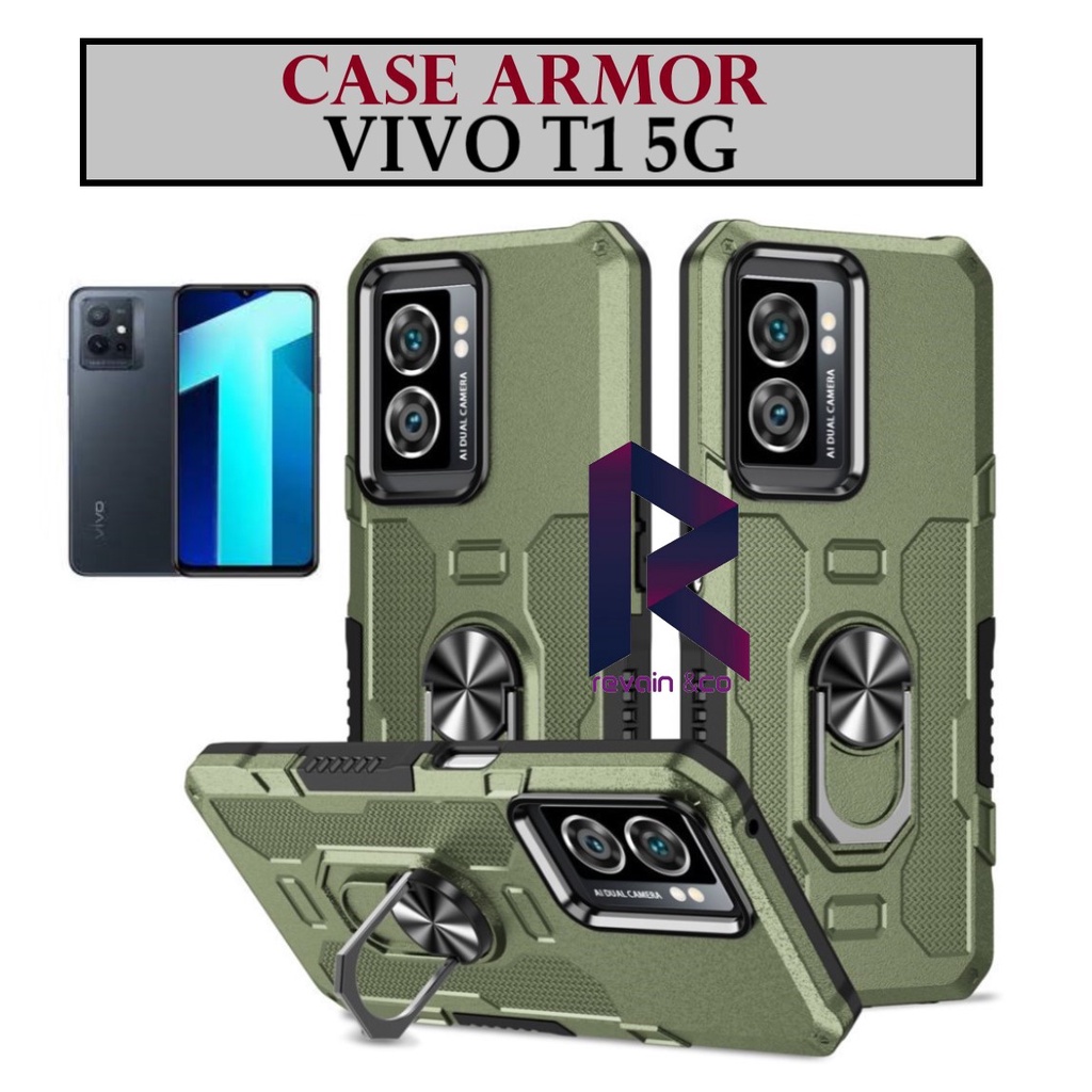 Case Armor VIVO T1 5G Iring Cincin Magnetic Kesing Hp Protect kamera Premium Hard Case Standing Robot Pelindung Kamera