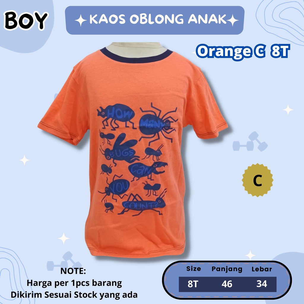 KAOS OBLONG Pendek Anak Cowok size 1 - 10 tahun adem pendek anak laki - laki boy katun motif lucu branded