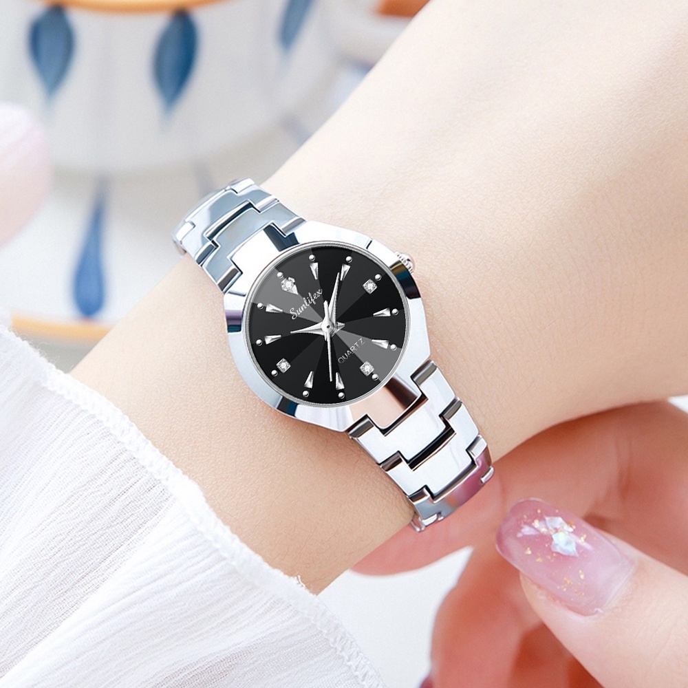 SUNLIFEX Jam Tangan Wanta Anti Air Korea Mode Round Dial Jam Tangan Wanita  Kecil Tali Stainless Steel Kuarsa Jam Tangan Anak Perempuan