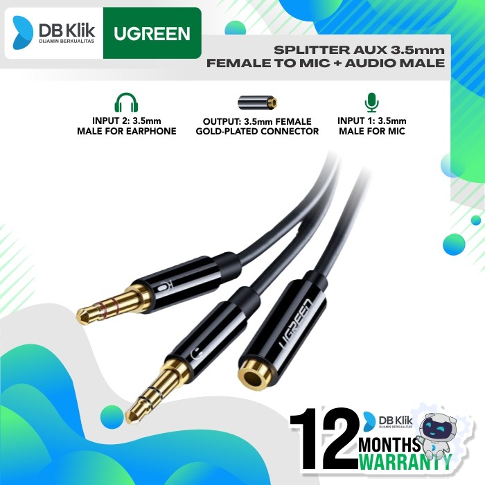 Splitter UGreen Aux 3.5mm ABS Female to Mic + Audio Male (20898)
