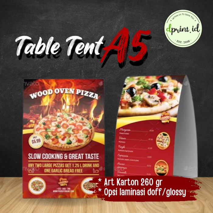 

Cetak Tent Card Table Card Menu Unik Art Karton 260gr laminasi