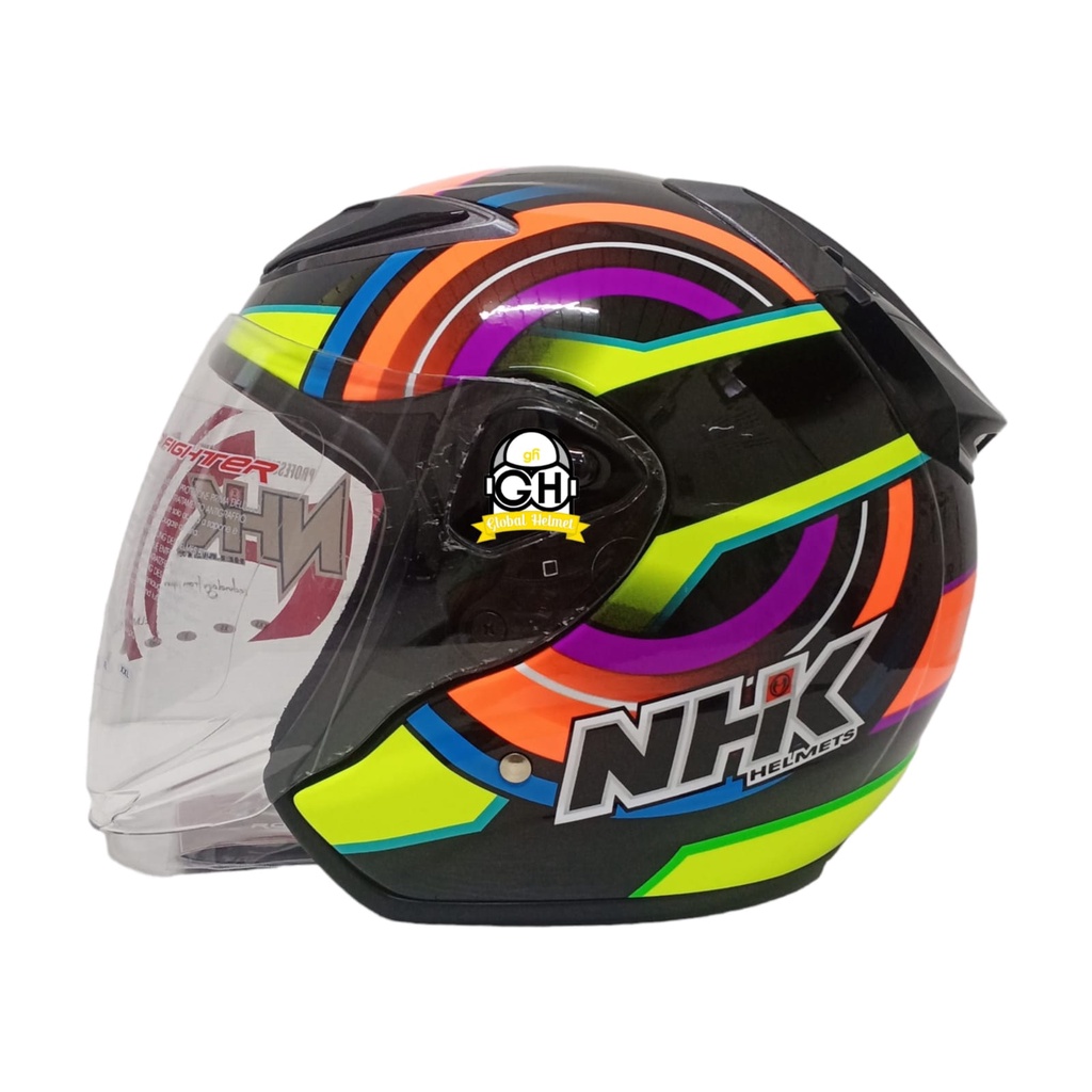 HELM NHK R6 HALF FACE MOTIF XION BLACK YELLOW SINGLE VISOR HELMET