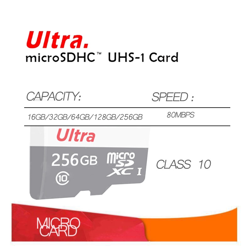 Memori card 16GB/32GB/64GB/128GB/256GB CLASS 10 80Mbps Micro sd Memory Cards (COD) instant shipping