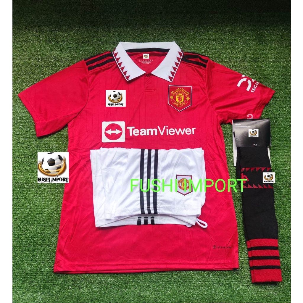 NEW ! Setelan Jersey Baju Bola MU Home 2022 2023 ( Fullset Satu Set ) Grade Ori