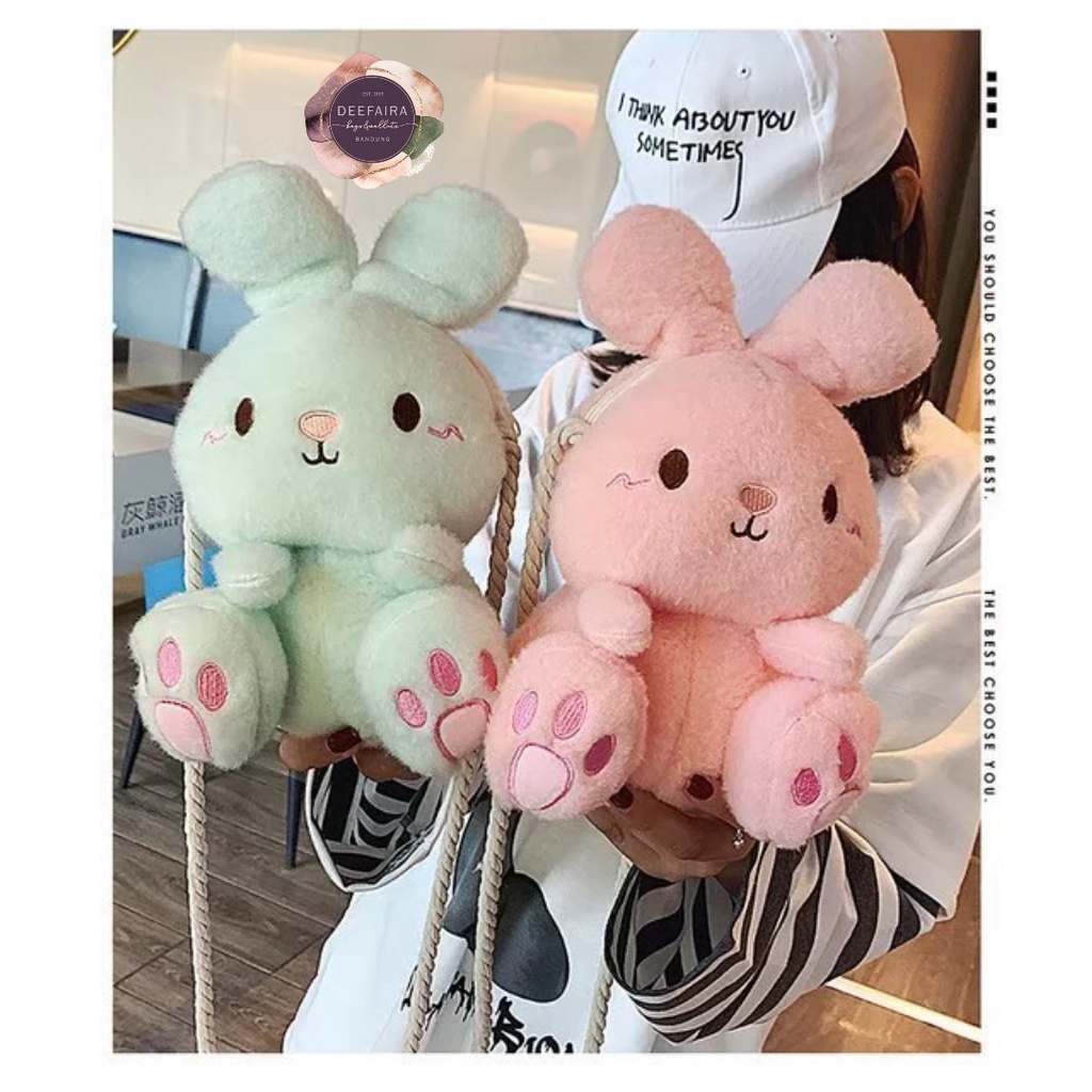 Tas Ransel Boneka Kelinci Bahan Rasfur Lembut Free Botol Minum Lucu