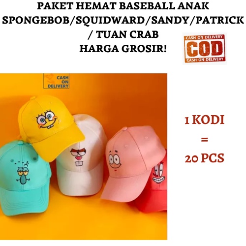 PAKET HEMAT KHUSUS RESELLER BASEBALL ANAK SPONGEBOB/PATRICK/SANDY/AQUIDWARD/TUAN CRAB HARGA GROSIR PER KODI