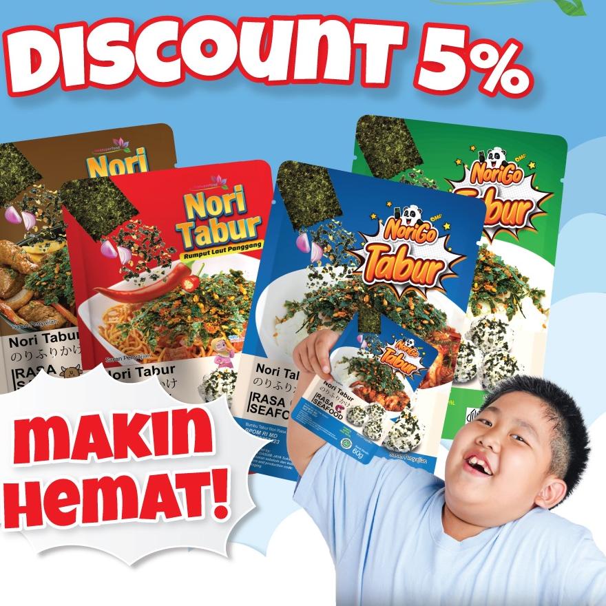 

✴ [Paket Promo] Nori Tabur Rumput Laut Panggang - Original, Sapi, Pedas, seafood 60g ℗