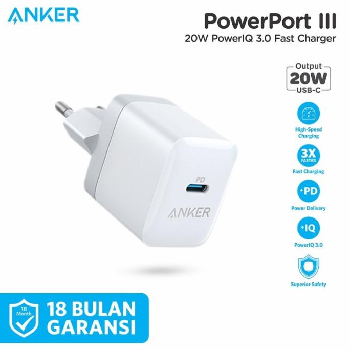 ANKER PowerPort 3 PD 20W Charger Fast Charging - iPhone 12 - ORIGINAL