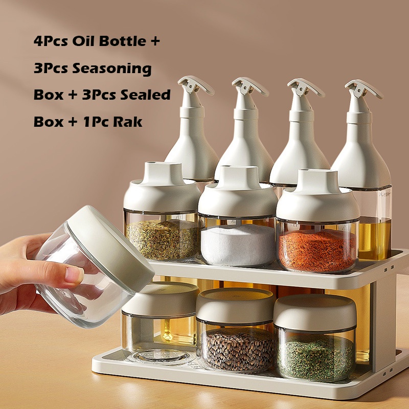 Mi.more 11Pcs/Paket Bumbu Dapur Set Dengan Rak Seasoning Jar Storage Set with Rack / Rak Dapur Set Dengan Botol