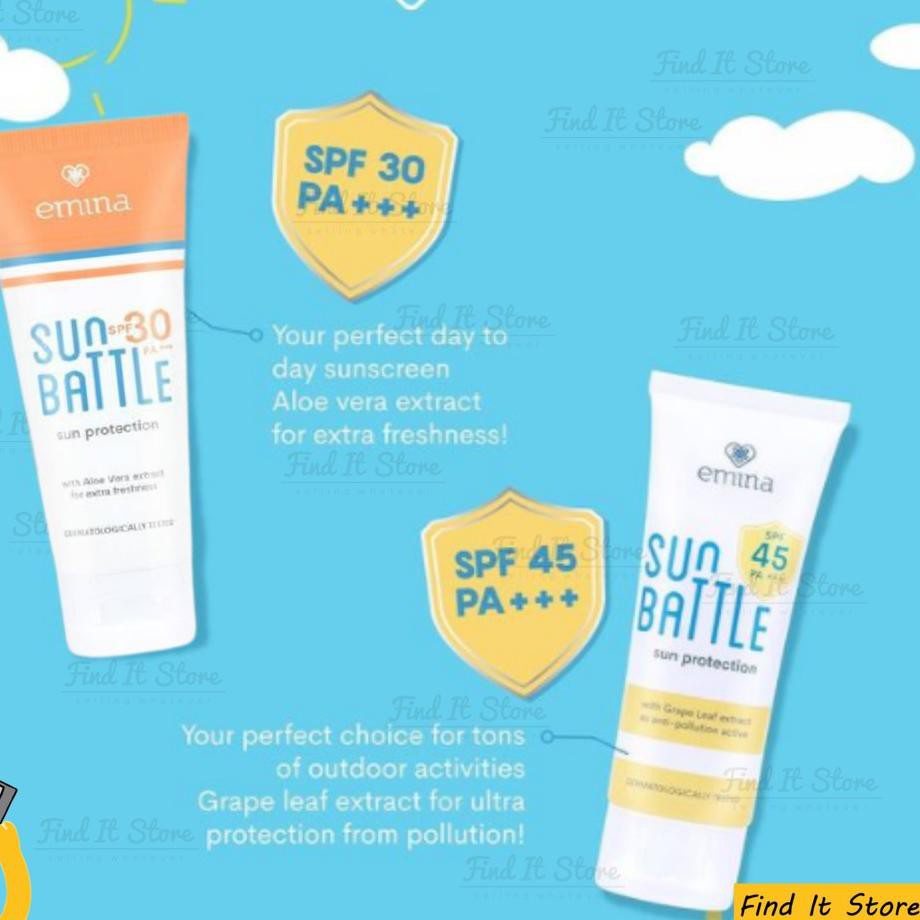 Emina Sun Battle SPF 30 PA+++  23ml Fun Size Sunscreen Wajah