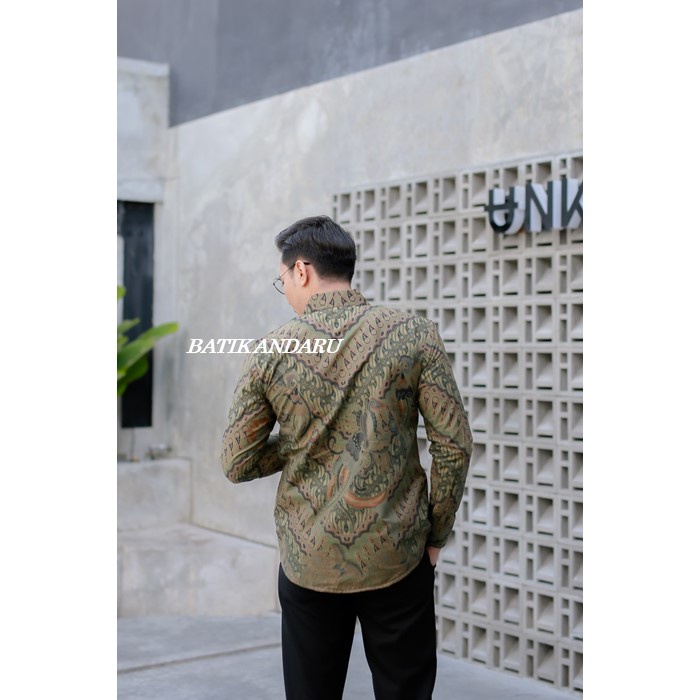 Batik Pria Slim Fit Lengan Panjang Premium Full Furing Warna Hijau Sage Green