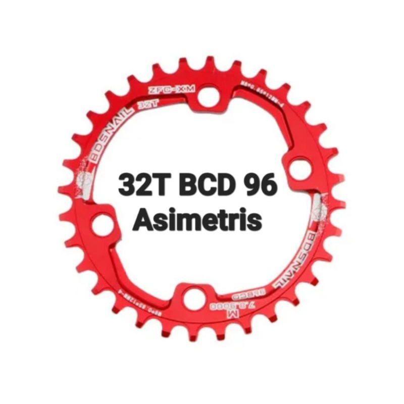 Snail Chainring 32T BCD 96 Asimetris Narrow Wide Chain Ring Arm Crank Sepeda Merah