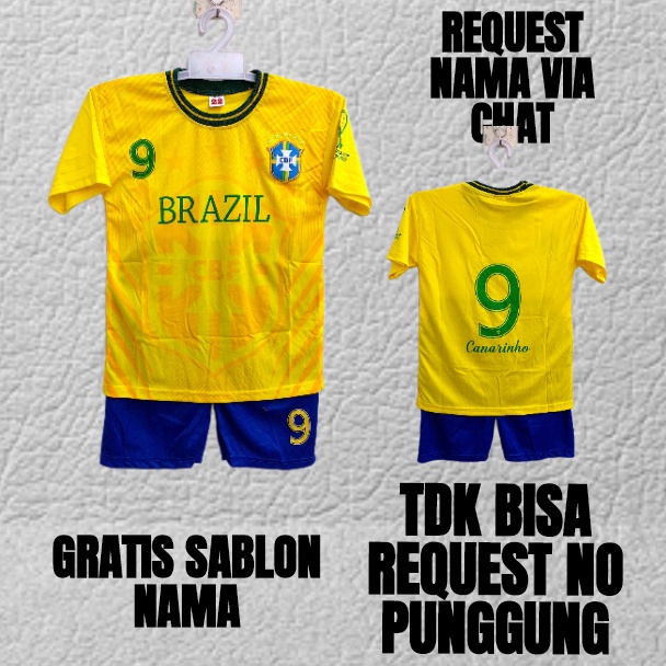 setelan baju bola anak brasil/baju bola anak negara brasil