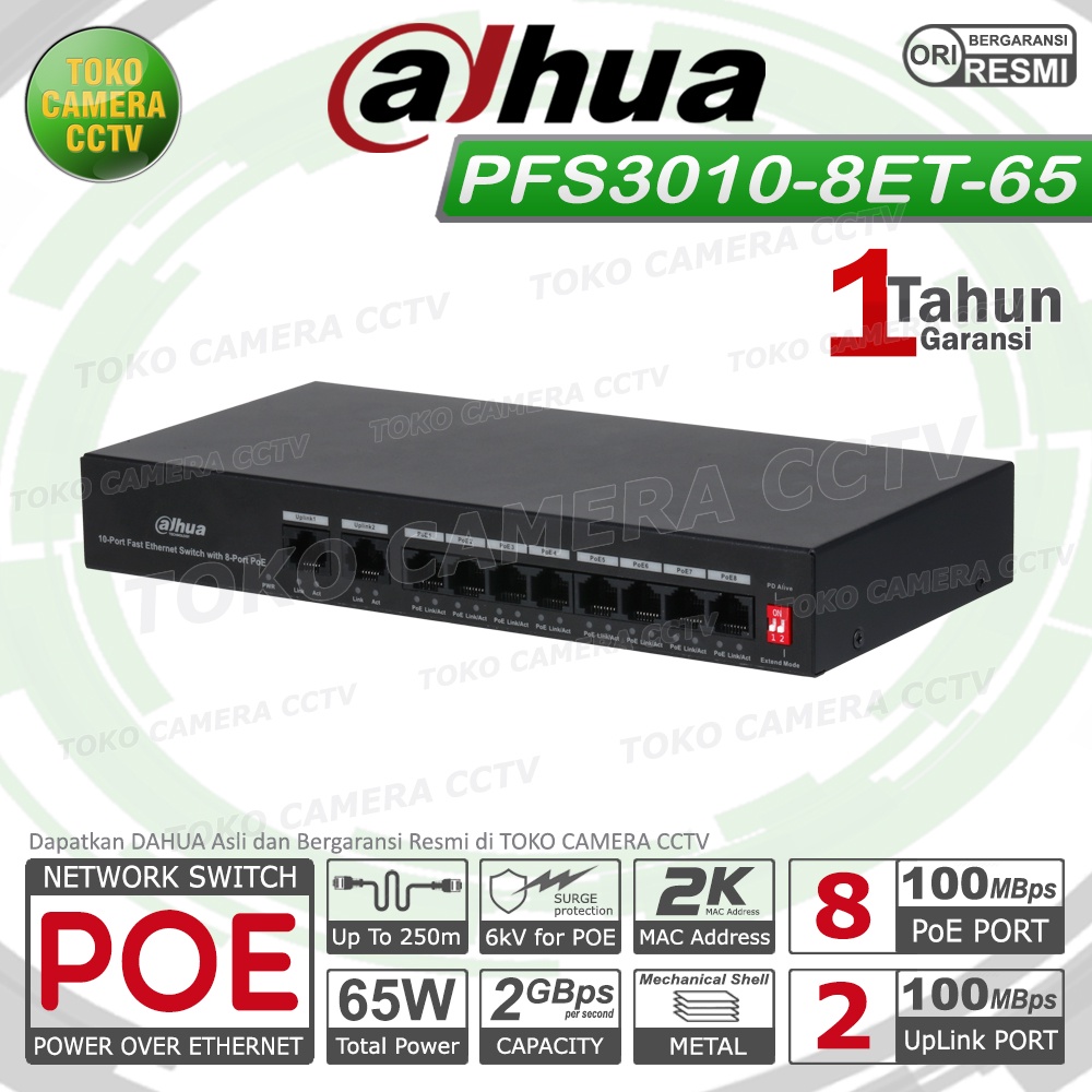 SWITCH POE 8 PORT DAHUA DH-PFS3010-8ET-65