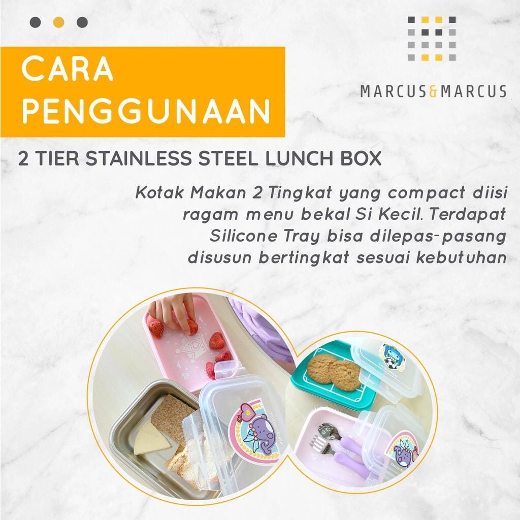 Marcus &amp; Marcus 2 Tier Stainless Steel Lunch Box (KD48) - Tempat Makan