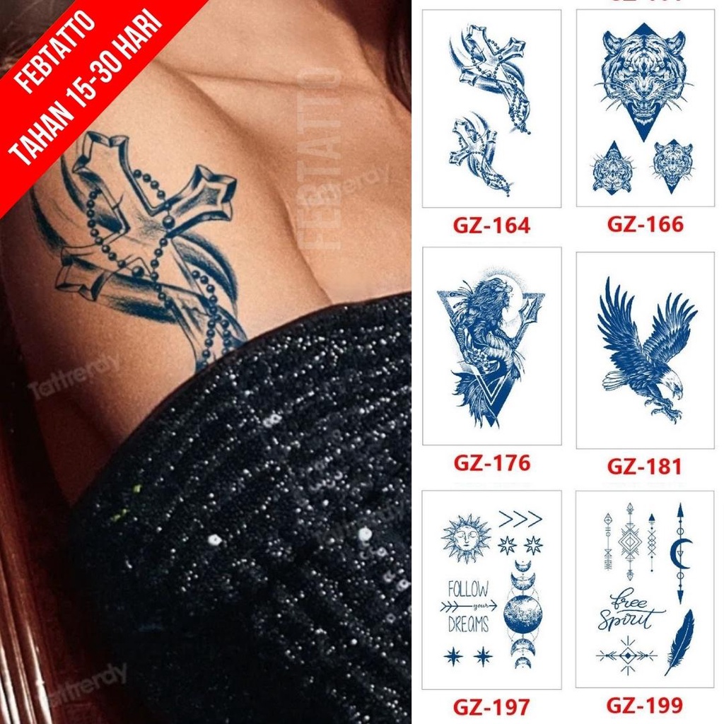Tato Temporer Ukuran 18cm x 11cm Motif GZ 164 Salib Kalung Tato Lengan Tato Dada Tato Tangan Tato Ka