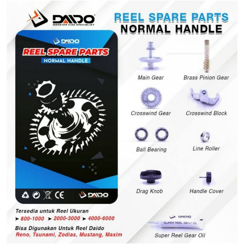 Sparepart Reel Pancing Daido Set lengkap varian biasa Ukuran 800-1000 / 2000-3000 / 4000-6000