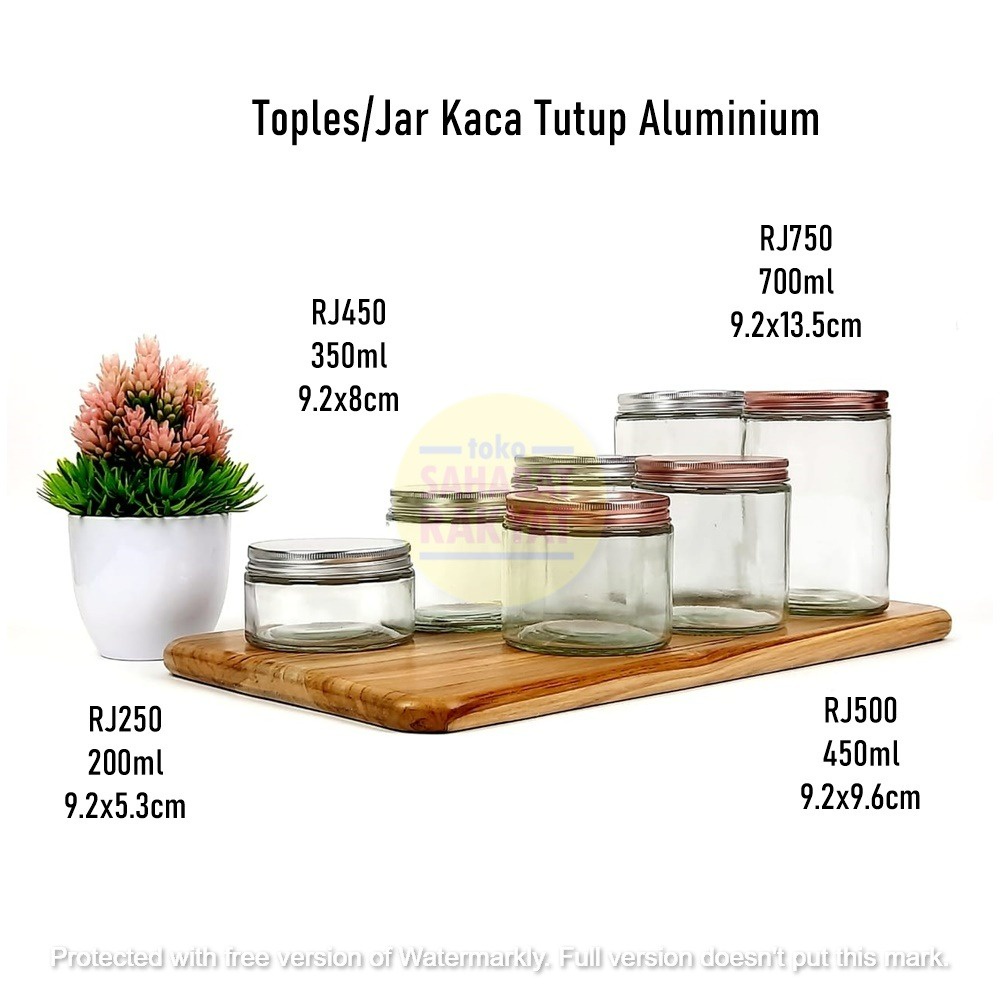 Toples/Jar Kaca Tutup Aluminium 450ml/350ml/200ml Silver dan Rose Gold CULLETPRIMA