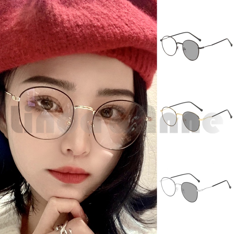 2in1 Kacamata Lensa Photocromic Bulat Retro Vintage Bahan Metal Untuk Pria Dan Wanita