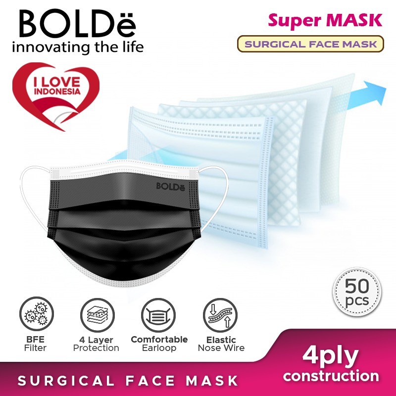 BOLDe Super Mask Surgical Mask 4 Ply - Masker Medis 4 Ply isi 50 Pcs