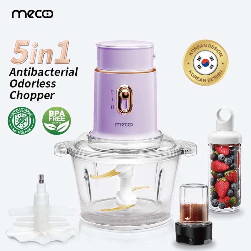 MECOO CHOPPER Mecoo Most Aesthetic 5 in 1 Antibacterial Odorless Chopper 250 Low Watt BPA Free / Blender Daging / Baby Food Processor | Foodchopper Mecco ORIGINAL GARANSI 1 TAHUN RUSAK GANTI BARU