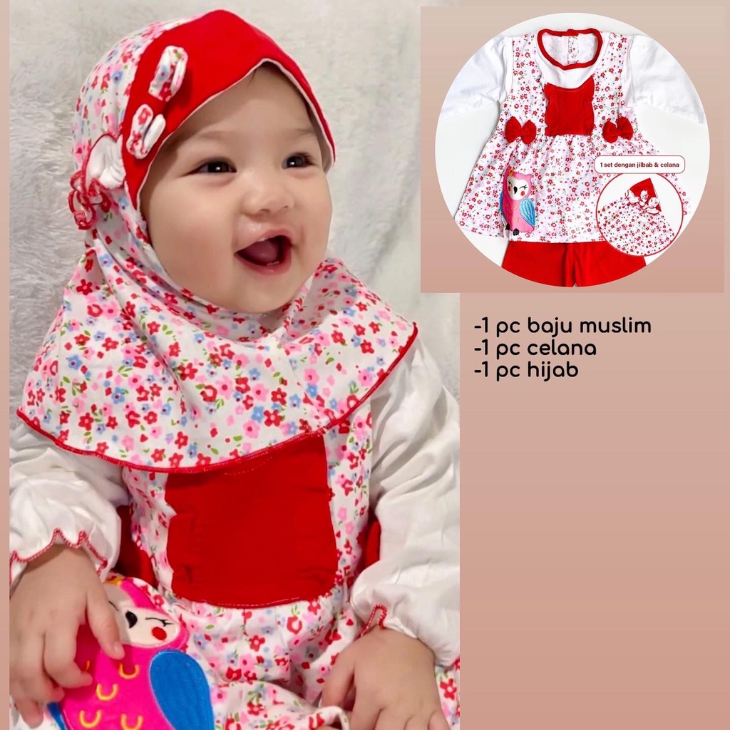 Shania / Sweety Owl Setelan Muslim Anak Perempuan Bagus Lucu Baju Pergi Terbaru Termurah Anak Perempuan Cewek