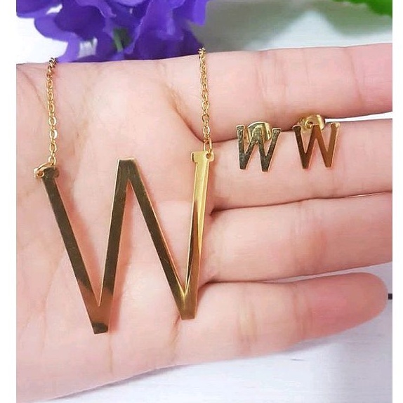 Set Anting Kalung Huruf Titanium ( W K U B D L J H  I  E)gold73