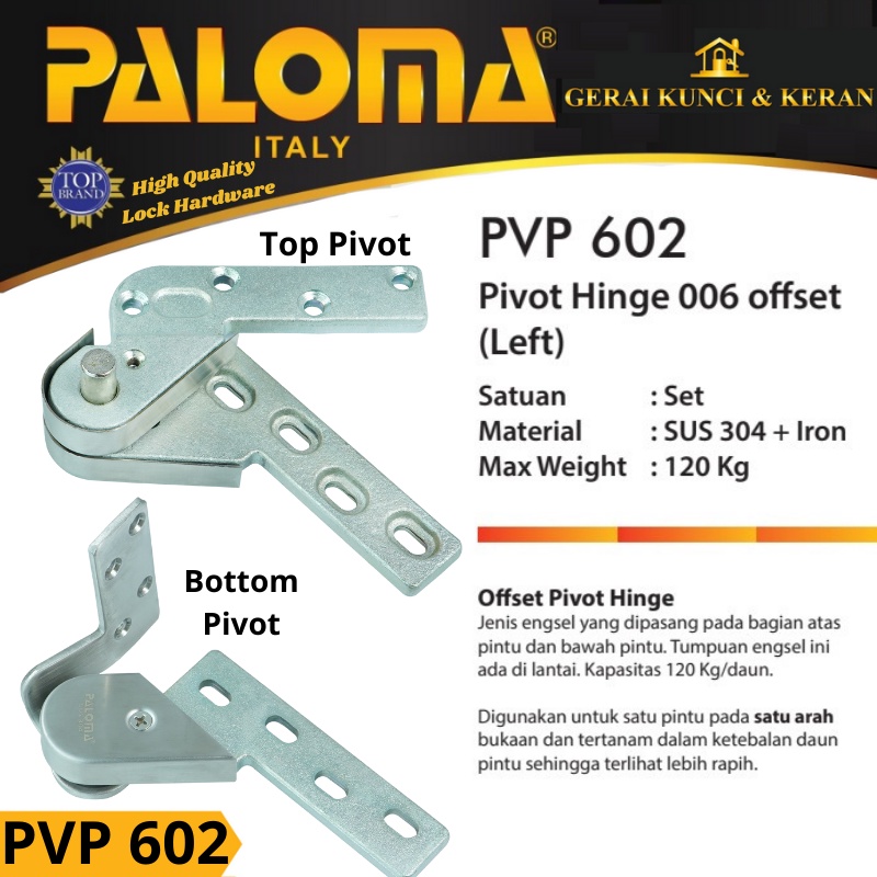 PALOMA ENGSEL PIVOT HINGE TANAM LANTAI PINTU KAYU OFFSET PVP 602 LEFT