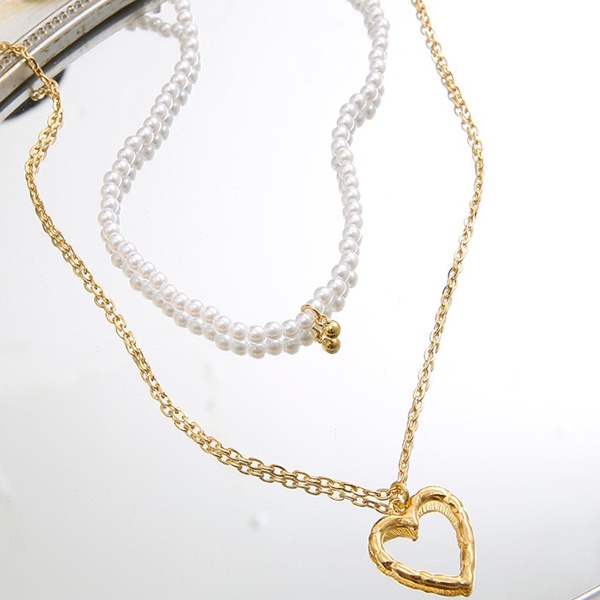 kalung double layer pearl love fashion necklace jka259(1c3)