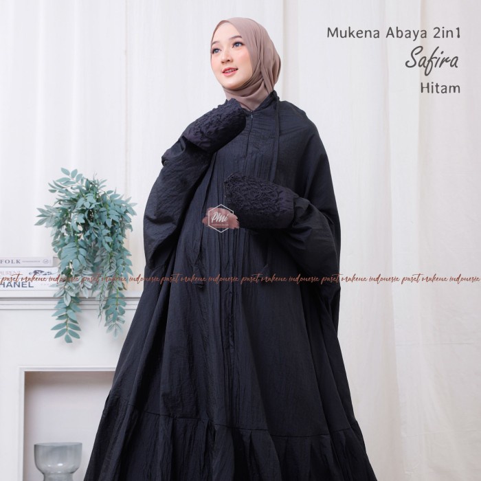 BEST SELLER MUKENAH LEBARAN RUKUH MUKENA DEWASA TRAVELLING JUMBO 2IN1 ABAYA SAFIRA HITAM READY | MUK