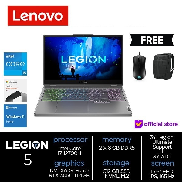 LENOVO LEGION 5i - i7-12700H - 16GB - 512GB SSD - RTX3050Ti 4GB - 15.6&quot;FHD IPS 165Hz - WIN11 - OFFICE HOME STUDENT