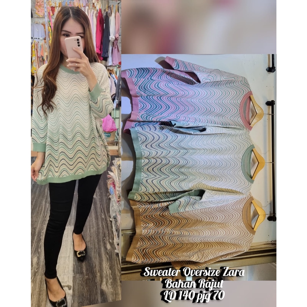 Sweater Oversized Wanita Sweater Jumbo Rajut Import Motif Abstrak